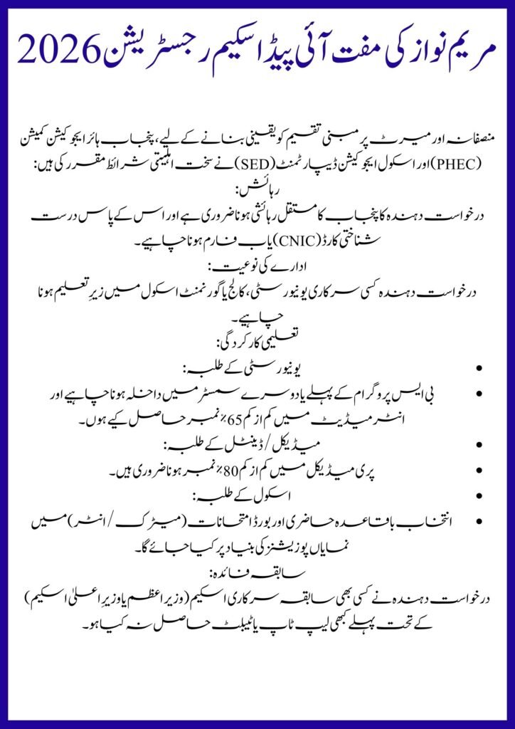 CM Punjab free iPad scheme Registration